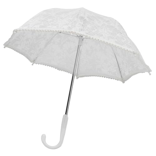 Cryfokt Wunderschöner Regenschirm mit Spitzenstickerei, J-förmiger Hochzeitssonnenschirm für Fotografie-Requisiten, weiß, 1 Stück, Geeignet für Konzerte und Besondere Anlässe (51322A (Kind))