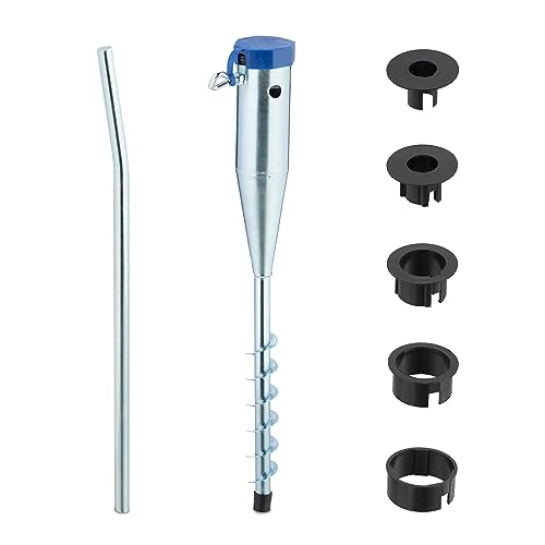 Relaxdays Bodenhülse, für Sonnenschirm & Wäschespinne, zum Eindrehen, 25-55 mm Stangendicke, Bodendübel, Silber/blau, Stahl