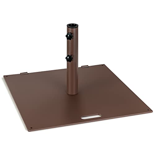 GOPLUS Sonnenschirmständer, marktschirmständer aus Metall mit quadratische Basis, 2 Adaptern & 2 verstellbare Knöpfe, Balkonschirmständer mit Griff für Schirmstangen von 40/50 mm (Braun, mit Rollen)