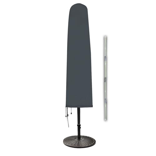 HENTEX Sonnenschirm Schutzhülle für Sonnenschirme bis Ø 270 cm – wasserdichte und Atmungsaktive Abdeckung mit Fiberglasstab, Grau (160 x 25/35W cm)