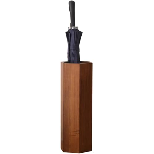 Sechseckiger Schirmständer im chinesischen Stil mit Tablett, Vintage-Retro-Design für den Eingangsbereich, kreativer brauner Schirmhalter mit Wasserspeicher, perfekt für Heimdekoration