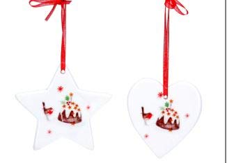 Gisela Graham Eine Weihnachtsdekoration aus Herz oder Stern Rotkehlchen/Pudding