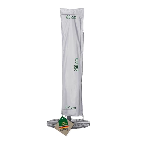 Mehr Garten Premium Protect Sonnenschirm Abdeckung für gerade Ampelschirme, 250x63/57 cm, hellgrau, bis Ø 400 cm, atmungsaktives 2-lagiges Polyestergewebe wasserdicht und UV-beständig