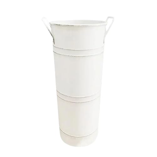 pipisweet Schirmständer aus Metall mit Griff, verstärkt, eigenständig, rund, Vintage-Stil, dekorative Vase, Blumeneimer, Aufbewahrung (weiß)