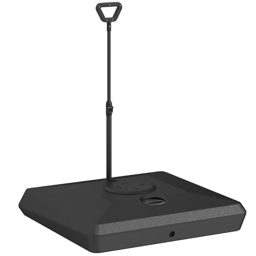 Outsunny Sonnenschirmständer bis 160 kg befüllbar Ampelschirmständer, Schirmständer mit Rollen, Griff Quadratisch Schirmhalter Schirmgewicht Ständer für Sonnenschirm 135/140/160mm, für Balkon Schwarz