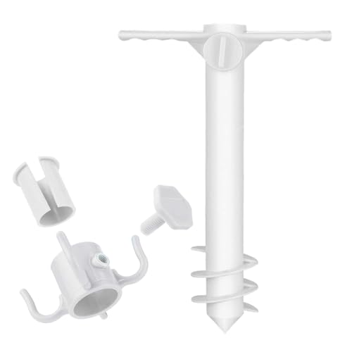 Sonnenschirmpfahl für Sand – Terrassenschirm-Halter mit Haken | Sonnenschirmständer, rostfrei, Zubehör für Garten, Camping, Outdoor, Hof, Angeln, Pool, Meer