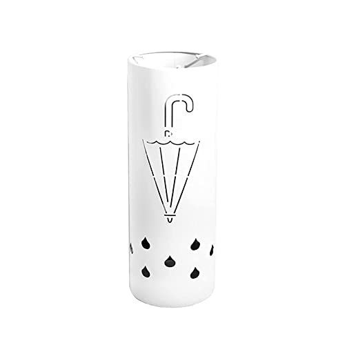WUNMSKZR Schirmständer, Schirmständer Schirmhalter Ständer, Metall Durchbrochenes Design Schirmständer, Mit Haken Innen Schirmhalter, Rund, Für Flur Innen/Weiß