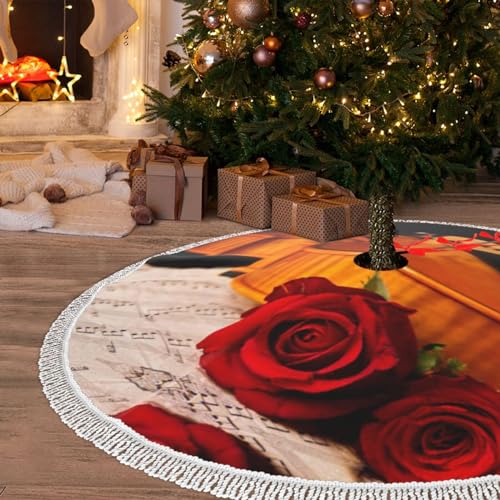 76,2 cm Weihnachtsbaumrock mit Fransenbesatz Violinenblatt Musik Baummatte Bauernhaus Rustikale Weihnachtsbaum Rock Dekorationen für Weihnachten Zuhause Urlaub Indoor Outdoor saisonale Dekorationen