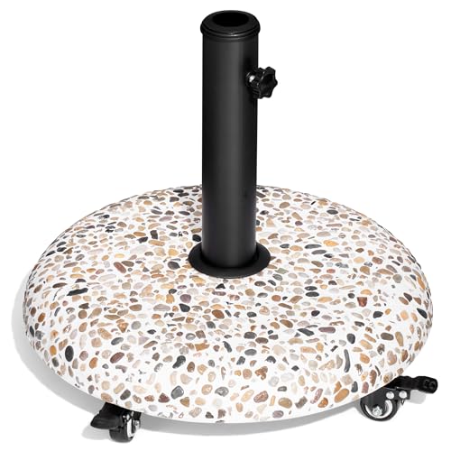 Crestlive Products Schirmständer mit Rollen, 20,4 kg, Terrassenschirmständer, strapazierfähig, rund, Kopfsteinpflaster, Zement, Marktschirmständer für Outdoor, Deck, Rasen, Garten (Kopfsteinpflaster)