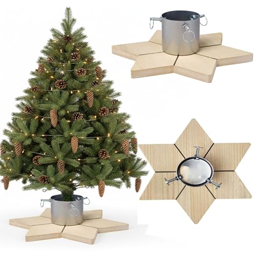 COIL Christbaumständer, Ständer mit Wasserspeicher, Rustikaler Ständer, Sockel für echten Baum, Wasserkapazität: 1-1,3 Liter, Stammdurchmesser: 3,5-11 cm, (Silber, Breite 47 cm)