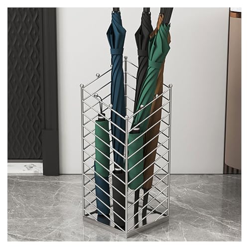 GJMSSMY Schirmständer aus Edelstahl mit Abtropfschale und 12 Haken – Kompakte Schirmaufbewahrung für Zuhause, Hotel und Geschäft – Idealer Stockständer für Lange und Kurze Schirme