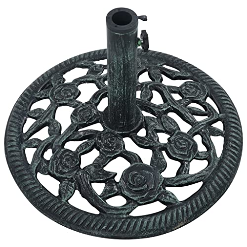 Keketa Schirmständer mit Adapter, Sonnenschirmständer mit Blumenmuster, Schwerlast Metall Garten Terrassenmöbel Ständer für Regenschirm, Baldachin, Pavillon, Markise Grün 9kg 40cm Gusseisen