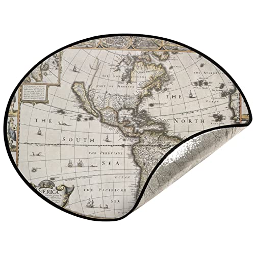 Poeticcity Antike Amerika-alte Karte mit Grönland-Einsatzkarte, Weihnachtsbaummatte, wasserdicht, Bodenschutz, Weihnachtsbaumständer, Tablett für Urlaub, Party, Heimdekoration, 71,9 cm