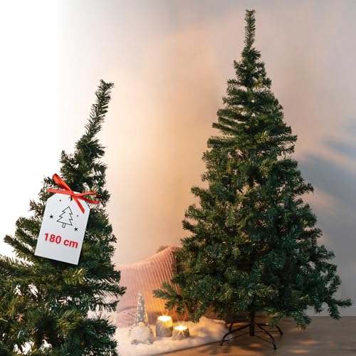 Künstlicher Weihnachtsbaum 180 cm – Realistischer Christbaum aus PVC, Naturgetreue Kunsttanne, Stabiler Metallständer dichte Zweige