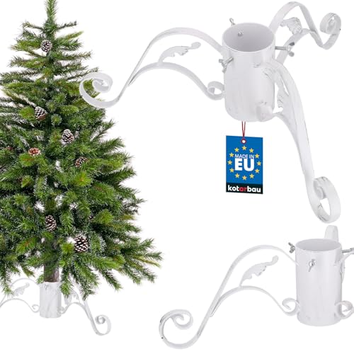 KOTARBAU® Weihnachtsbaumständer mit Wassertank aus Stahl Weiß Baumständer Weihnachten Christbaumständer dekorativ mit Blatt Tannenbaumständer Christmas Tree Stand Weihnachtsbaum Ständer