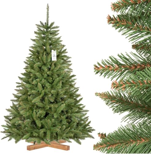 FairyTrees Weihnachtsbaum künstlich 180cm FICHTE Natur mit Christbaum Holzständer | Tannenbaum künstlich mit grünem Stamm | Made in EU