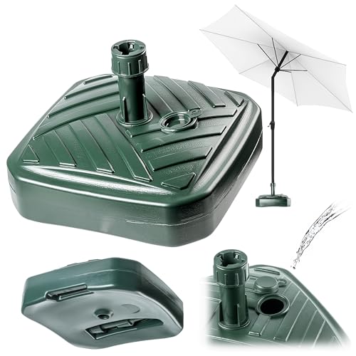 KADAX Sonnenschirmständer, Runder Schirmständer, Schirmhalter befüllbar mit Sand Wasser oder Kies, Ständer aus Kunststoff für Garten, Terrasse, Strand (Version 1 Quadrat, Grün)