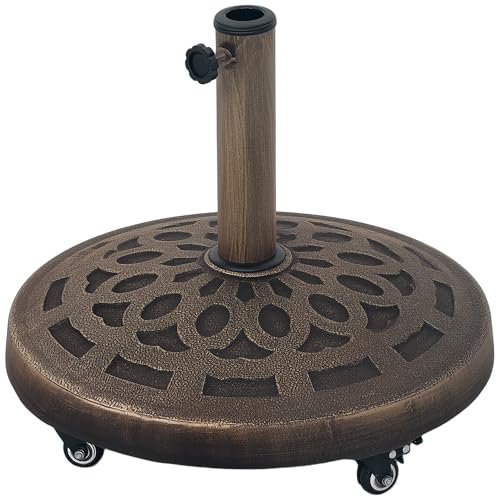 Outsunny Sonnenschirmständer aus Beton, Schirmständer mit Rolle, Rund Schirmhalter, Schirmgewicht, Ständer für Sonnenschirm 34/38/48mm Rohrdurchmesser, für Balkon, Terasse, Garten, Bronze