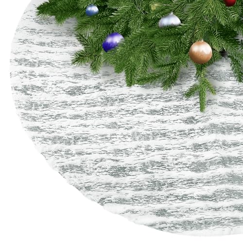 KONVINIT Rund Weihnachtsbaumdecke Silber Plüsch Weihnachtsbaumteppich aus Kunstfell Tannenbaum Decke Weihnachtsbaum Röcke Ornaments für Weihnachten Baum Rock Deko,90cm Silver