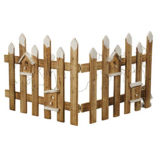 URBNLIVING Weihnachtsbaumständer, rustikaler Holz Schneezaun 30 LED Lichtern   braun   2er Set