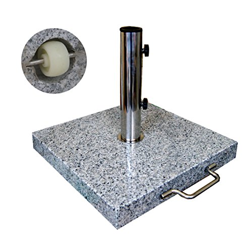 DIES&DAS 1 Stück Granitschirmständer 30 kg eckig mit 2 Rollen Edelstahl Adapter Sonnenschirmständer Granit Ständer für Schirmmasten von 28-50 mm