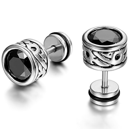 JewelryWe Schmuck 4 Stücke Klassiker Edelstahl Zirkonia Runde Totem Ohrstecker, Herren Damen Ohrringe Ohrschmuck, Schwarz Weiss Silber, mit Geschenk Tüte