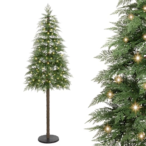 Yorbay 180 cm Künstlicher Weihnachtsbaum mit Beleuchtung Naturgetreuer PE Schmaler LED Christbaum mit Scheibenbasis für Heim Geschäft Weihnachtsdeko