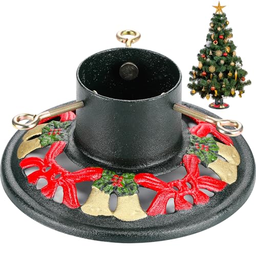 Huwena Weihnachtsbaumständer für lebende Bäume, echter Weihnachtsbaumhalter aus Gusseisen, unterstützt bis zu 2,4 m, 10,2 cm Durchmesser, 54,4 kg Gewichtskapazität für Weihnachten, rustikale