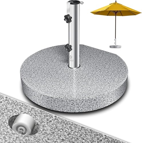 KESSER® Granit Sonnenschirmständer Edelstahlrohr, Hochwertiger Schirmständer Rund Sockel 30KG   für Schirmstöcke bis 16 48 mm, Inkl. Transport Griff Garten Balkonschirmständer, Grau