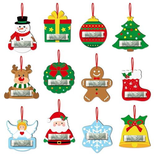 Xylolfsty 12Pcs Weihnachten Geld Halter Weihnachten Bargeld Geschenk Halter Lustige Weihnachtsbaum Ornamente Party Supplies
