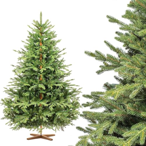 FairyTrees Weihnachtsbaum künstlich 180 cm ALPENTANNE Premium mit Christbaum Holzständer | Made in EU | Tannenbaum künstlich mit Naturgetreue Spritzguss Elemente