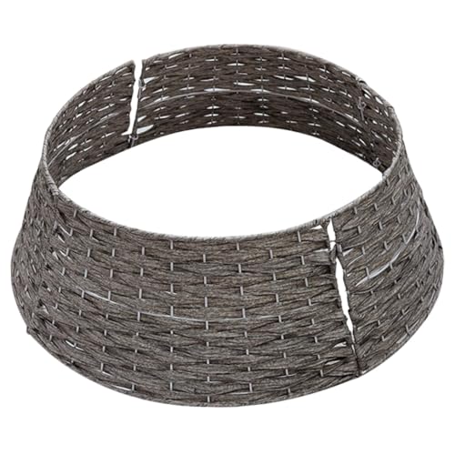 WEKADRIN Weihnachtsbaumkragen Gewebter Pe Rattan Korb Baumwipper Abdeckung Baumfußschutz Weihnachten Bauernhausstil Grau Klein Wiederverwendbar