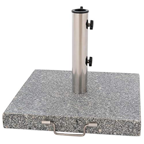 Nexos Sonnenschirmständer 30kg polierter Granit Edelstahl eckig 45 x 45 cm Schirmständer mit Griff und Rollen