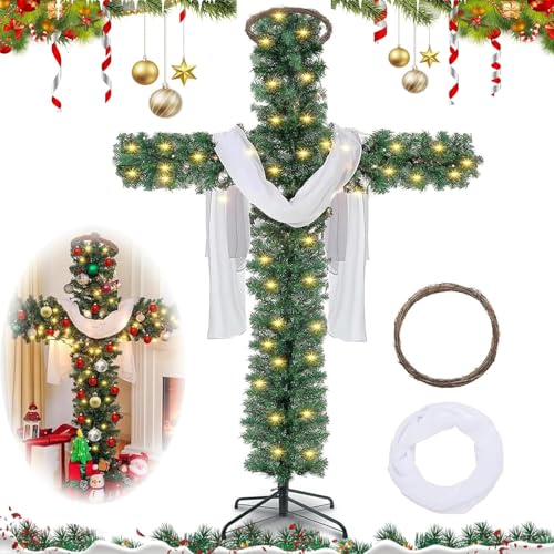 NZDFH Kreuz-Weihnachtsbaum mit Beleuchtung Kunstlicher Weihnachtsbaum 180cm LED Weihnachtsbaum Spritzguss Weihnachtsbaum Weihnachtsdekoration Weihnachten Geschenke Weihnachten Deko Osterdeko