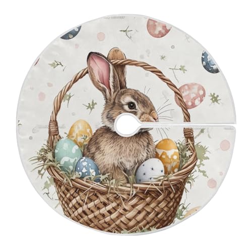 Weihnachtsbaumrock 35 Zoll Weihnachtsbaum Röcke mit Osterhase sitzend im Korb für Weihnachtsbaumschmuck