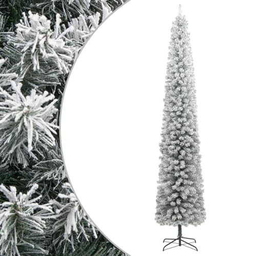 Homgoday Schmaler Weihnachtsbaum mit Ständer und beflocktem Schnee, 270 cm PVC, Xmas Pine Tree mit Metallständer, Indoor Outdoor Saisonal Holiday Ornament Dekoration Home Decor