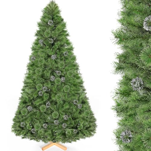 Weihnachtsbaum Künstlich, Nordmanntanne Premium 180cm, Naturgetreu und Dichte Zweige, Künstlicher Weihnachtsbaum mit Christbaum Holzständer, 510 Spitzen, Metallscharniere, Einfach zu Montieren
