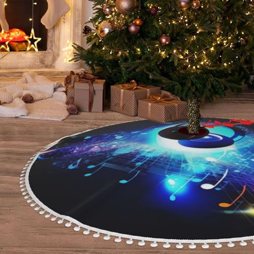 76,2 cm Weihnachtsbaumrock mit Pom Pom Trim Musik Nacht Weihnachtsbaum Matte Baumrock Ornamente für Urlaub Haarball Baum Rock Weihnachtsbaum Rock Basisabdeckung für Weihnachten Neujahr