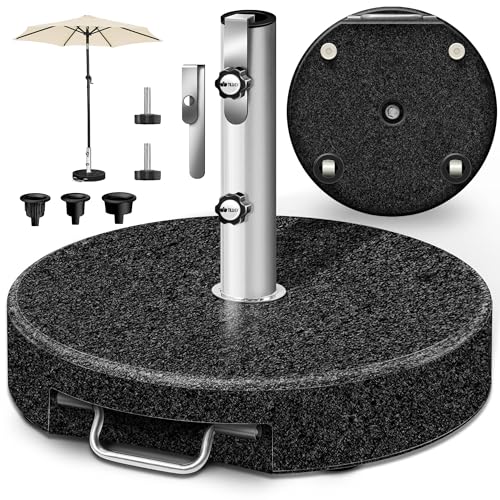 tillvex® Granit Sonnenschirmständer & Teleskopgriff 27 kg Rund | Schirmständer Sonnenschirm Edelstahlrohr | Balkonschirmständer für Schirmstöcke 16 48 mm & 300 cm Schirmdurchmesser