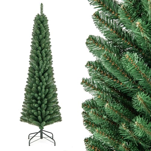 GYMAX 180 cm Schmaler Weihnachtsbaum, Bleistift Weihnachtsbaum, Tannenbaum, Christbaum schmal, Kunstbaum für Zuhause & Partys