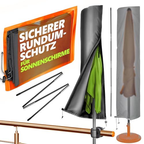 4smile Sonnenschirm Schutzhülle - Schutzhülle für Schirm Ø 300 cm / 250x150 cm - Wetterfeste Sonnenschirmhülle, Schirmhülle mit Stab, Reißverschluss, Polyester Abdeckung Sonnenschirm