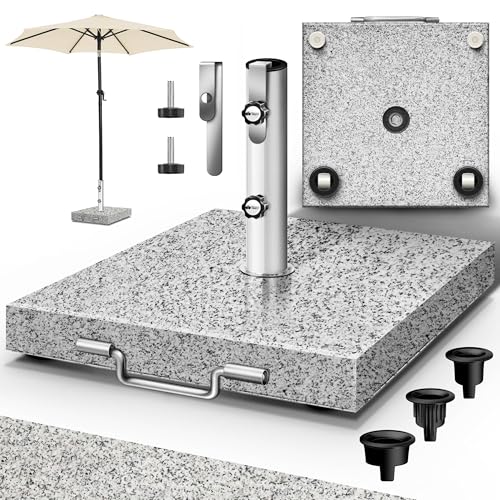 tillvex® Granit Sonnenschirmständer Rollen & Transportgriff 27 kg Eckig | Schirmständer Sonnenschirm Edelstahlrohr | Balkonschirmständer für Schirmstöcke 16 48 mm & 250 cm Schirmdurchmesser