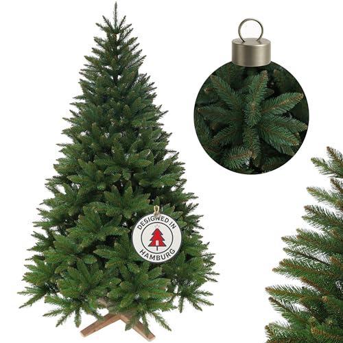Hochwertiger künstlicher Weihnachtsbaum 180cm mit Holzfuß - Premium Weihnachtsbaum künstlich mit dichtem 3D PVC Nadelkleid, Schnellaufbau, Tannenbaum künstlich als Weihnachtsdeko