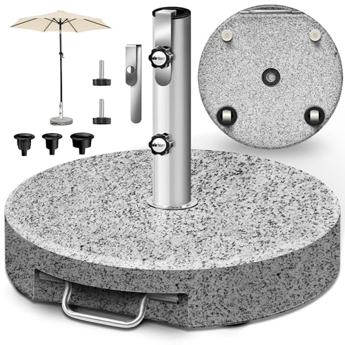 tillvex® Granit Sonnenschirmständer mit Rollen & Teleskopgriff 27 kg Rund | Schirmständer Sonnenschirm mit Edelstahlrohr | Balkonschirmständer für Schirmstöcke 16-48 mm & 300 cm Schirmdurchmesser