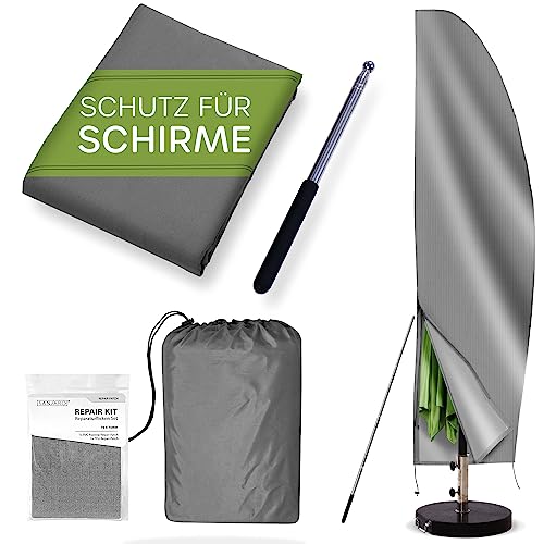 SANZARO Sonnenschirm Schutzhülle mit Stab - 600D Oxford Stoff, Reißfestes RipStop-Gewebe, UV-Beständig, PVC Beschichtung, Ampelschirm Hülle, Gartenschirm Abdeckung wasserdicht, (40/80/50x280 cm)