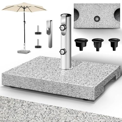 tillvex® Granit Sonnenschirmständer mit Transportgriff 25 kg Rechteckig | Schirmständer Sonnenschirm mit Edelstahlrohr | Balkonschirmständer für Schirmstöcke 16-48 mm & 250 cm Schirmdurchmesser