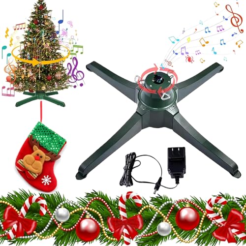 Gienslru Spinning Christmas Tree Stand with Speaker, Up to 9 ft 120 Lb Artificial Christmas Tree with Music, Rotating Christmas Tree Stand with Speaker, 360° Adjustable (32in*1)