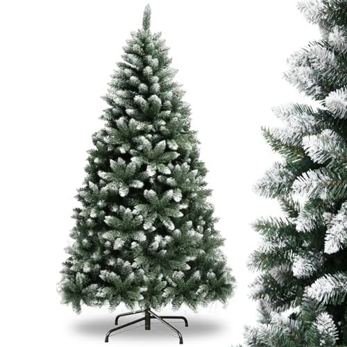 YOUDENOVA Künstlicher Weihnachtsbaum 180cm | Premium Tannenbaum Künstlich mit Schnee - Naturgetreu | inkl. Faltbarer Metallständer