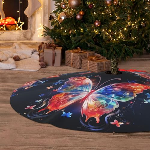 Weihnachtsbaum-Rock, 76,2 cm, weich, Plüsch, Weihnachtsdekoration, Musik, Schmetterling, Weihnachtsbaumabdeckung, Röcke, Basismatte für Urlaub, Weihnachten, Innen- und Außenbereich, Party-Dekoration