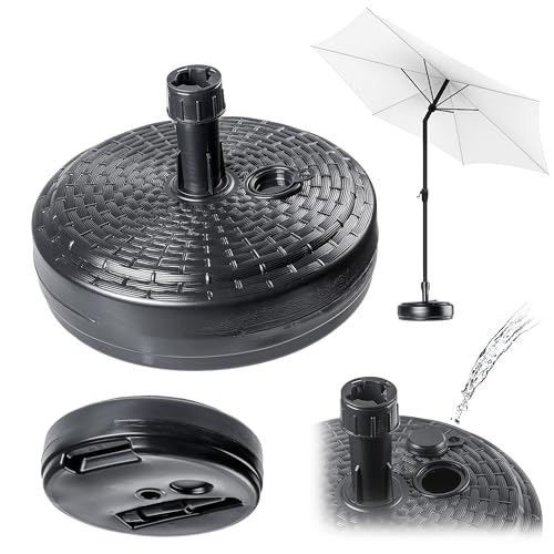 KADAX Sonnenschirmständer, Runder Schirmständer, Schirmhalter befüllbar mit Sand Wasser oder Kies, Ständer aus Kunststoff für Garten, Terrasse, Strand (Version 2 Rund, Anthrazit)